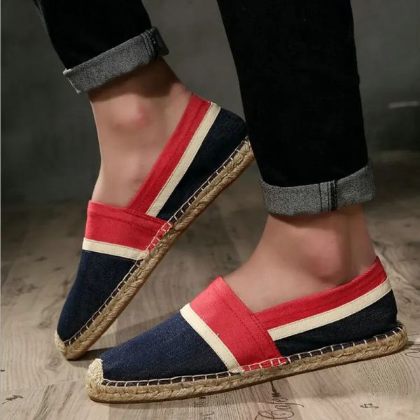 Scarpe tacchi alla moda uomini piatti pimsolls tela a strisce ragazzi di lino casual scarpe uomini canape scarpe maschio Espadrille Fisherman Scarpe 789