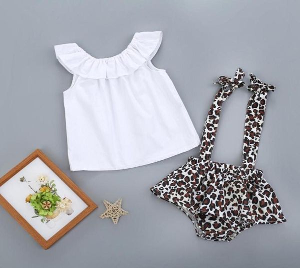 Комплект одежды для маленьких девочек, однотонные топы без рукавов, шорты с леопардовым принтом, модная повседневная одежда для новорожденных baby9888434