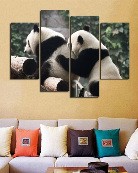 Senza cornice Canvas Art Poster Stampa Pittura Immagine per soggiorno Poster da parete 4 pezzi Set Cute Panda che gioca Immagine modulare3395112