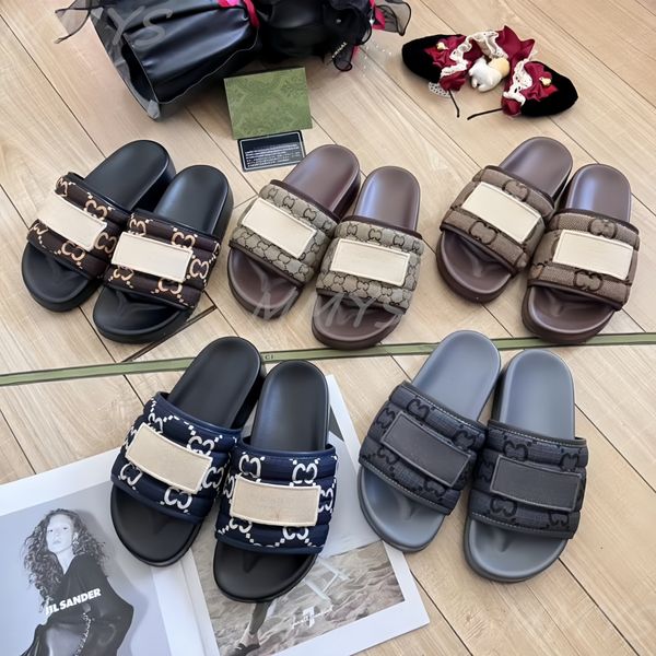 Designer G Pantoffeln Frauen Männer Brand Sandalen Plattform Offene Luxus Gummi Leder Damen Kleidschuhe Stickerei gedrucktem Sommer Flat Beach Slipper