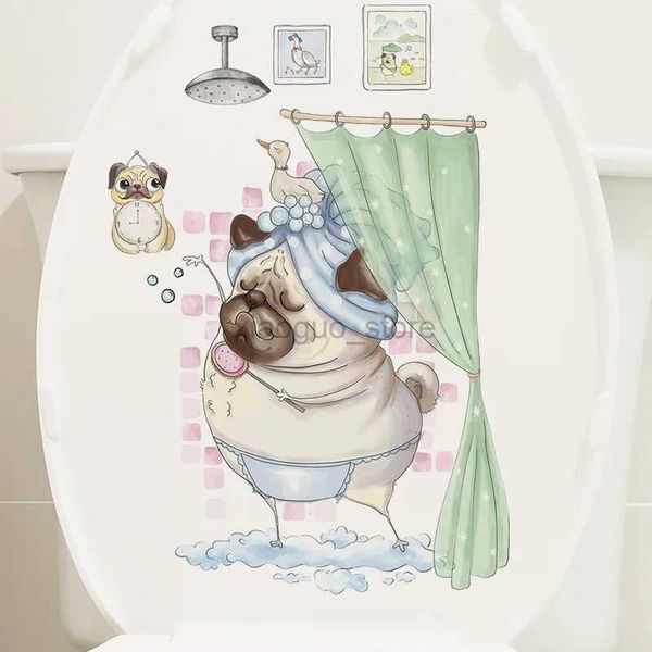 Adesivi per toilette Simpatico cane Toilette per bagno Copertura per camera da letto in carta autoadesiva impermeabile con adesivi murali a tema decorativo 240319