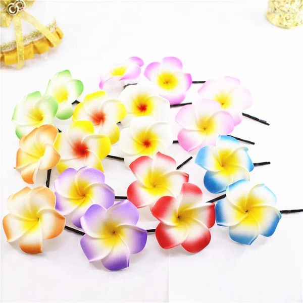 Acessórios de cabelo 100 cor misturada espuma havaiana plumeria flor frangipani nupcial clip 4.5cm