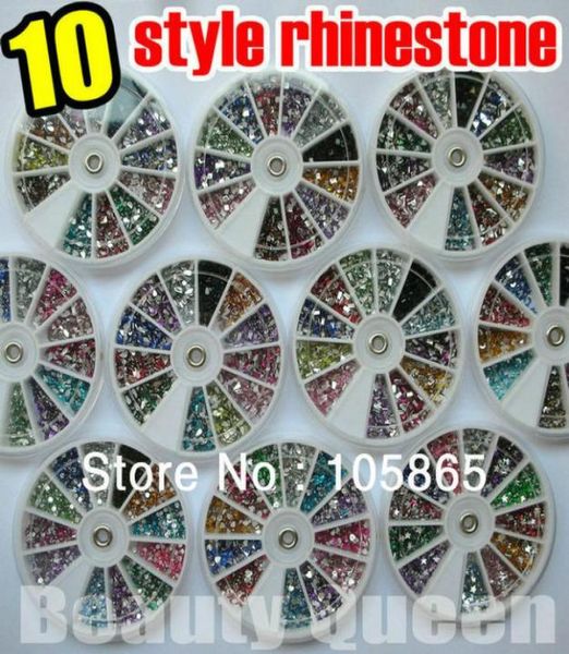 10 stili diversi strass forma 1800 pezzi ruota 12 colori nail art glitter perline punte acriliche pietra acrilica nella ruota8901468