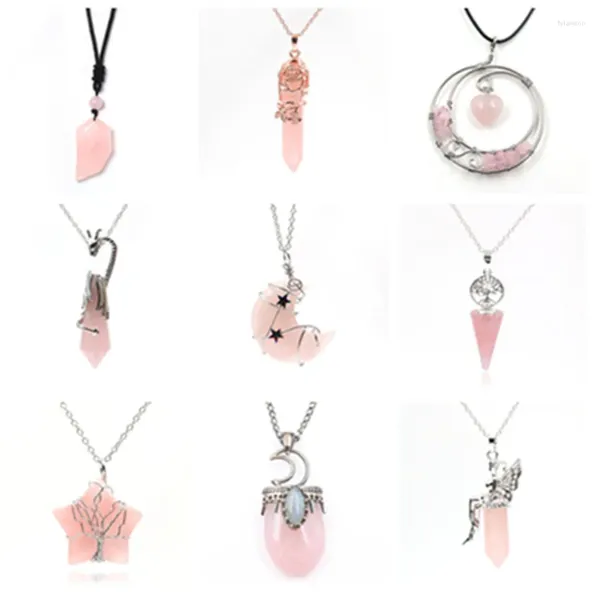 Anhänger Halsketten FYSL Viele Stil Rose Rosa Quarz Halbmond Link Kette Halskette Stern Liebe Herz Baum des Lebens Schmuck