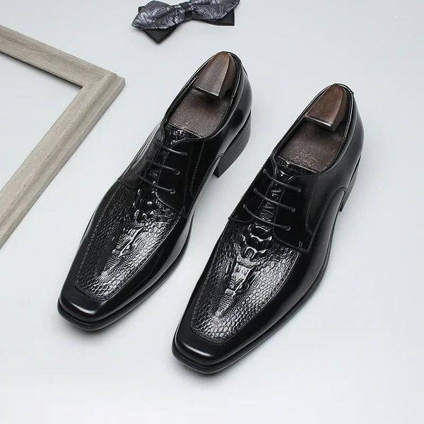 Sapatos de vestido italiano patente couro mens derby luxo artesanal qualidade genuína moda crocodilo padrão homem de negócios