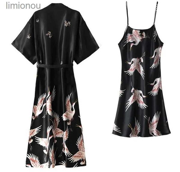 Indumenti da notte da donna Abito da notte sexy Set da donna 2 pezzi Pigiama con scollo a V Pigiama setoso da notte Primavera Lady Abito da notte Robe Wear Home Negligee HomewearC24319