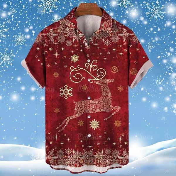 Männer Casual Hemden 2024 Revers Weihnachten Top Kleidung Hawaiian Shirt Männer Mode 3d Print Kurzarm