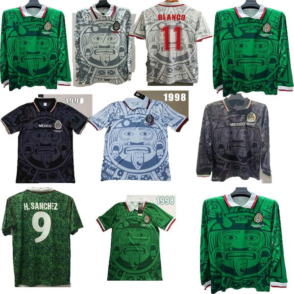 1997 1998 Meksika Retro Futbol Formaları Milli Takım Erkekler Retro Uzun Kollu Vintage Futbol Gömlek H. Sanchez T Tekdüzen Futbol Gömlek Hernandez Sweatshirt