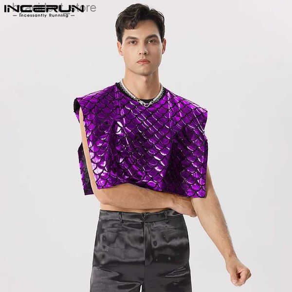 Regatas masculinas elegantes estilo engraçado tops novos homens cortados flash escalas design colete casual festa mostra coletes sem mangas S-5XL 2023 L240319