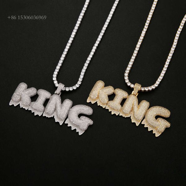 Позолоченные ювелирные изделия в стиле хип-хоп с муассанитом и бриллиантом, подвеска с буквенным именем из стерлингового серебра на заказ