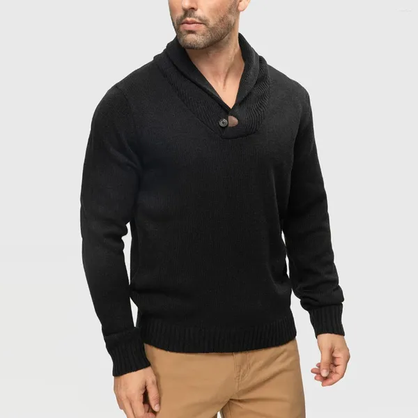 Maglioni da uomo FASHIONSPARK Pullover Maglione Collo a scialle Slim Fit Casual Maglia a trecce Elegante Maglieria leggera a bottone singolo