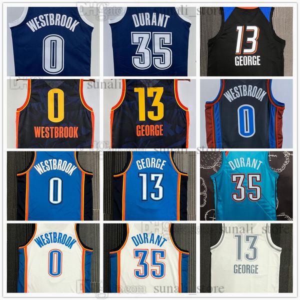 Camisas de basquete de equipe antiga Kevin 35 Durant Jerseys Russell 0 Westbrook Paul 13 George Homens Mulheres Juventude