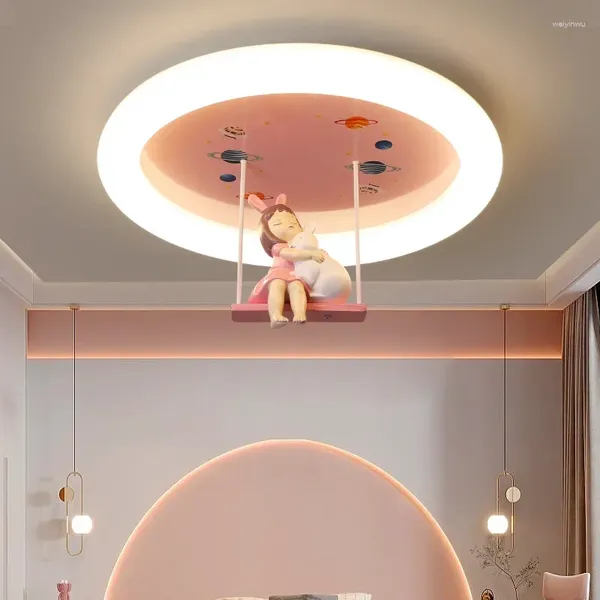 Tavan Işıkları Çocuk Odası Işık Kızın Göz Koruması Modern Basit Karikatür Yaratıcı Moda Prenses Yatak Odası Lambası
