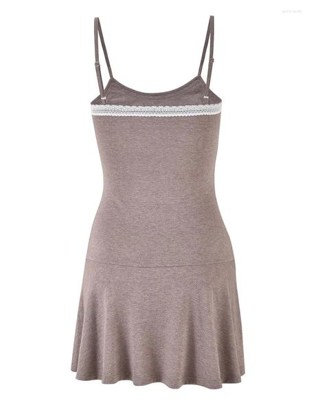 Vestidos casuais vestido curto para mujer de corte bajo con tirantes delgados sexy sin espalda encaje y2k salir volante