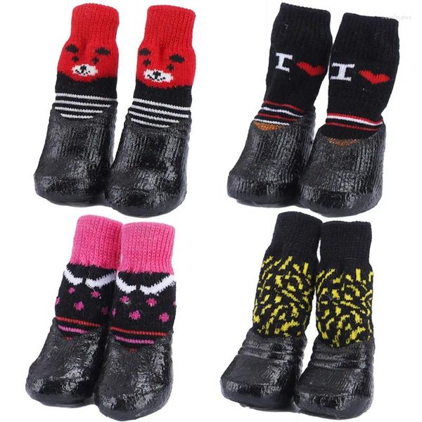 Köpek giyim 10 set çorap Kedi köpekleri için sıcak örgü su geçirmez ayakkabılar kapalı çizik önleyici ayak örtüsü ürünleri
