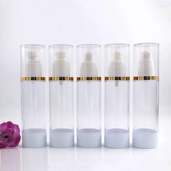 Aufbewahrungsflaschen, 80 ml, Airless-Flasche, transparenter Körper, Goldrand, Balancer, Toner, Essenz, Lotion/Serum/Emulsion/Grundierung, kosmetische Verpackung