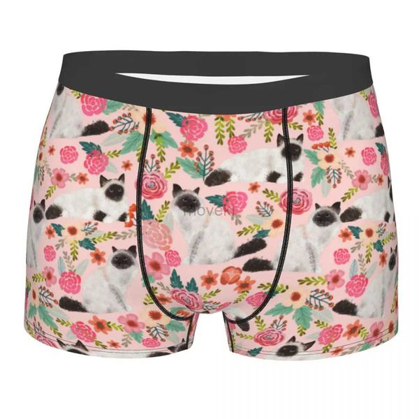 Unterhose Sexy Boxer Birma Katze Vintage Blumen Rosa Shorts Höschen Herrenunterwäsche Tier Weiche Unterhose für Männer S-XXL 24319