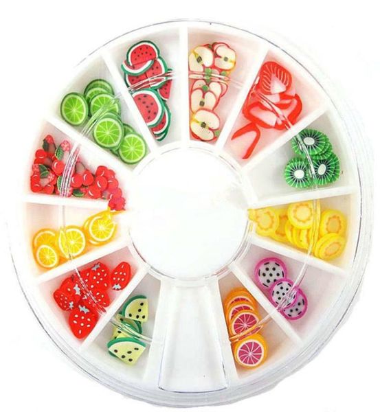 Moda unhas diy frutas lantejoulas decorações 3d polímero argila macia minúsculo fimo fatias de frutas roda nail art designs1497268