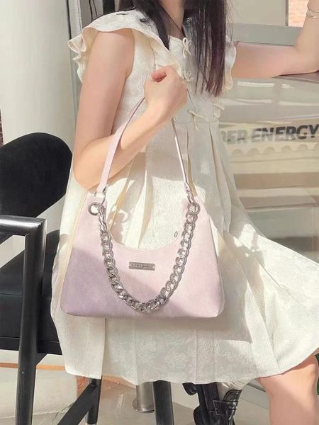 Корейская повседневная минималистичная сумка для подмышек для женщин, однотонная цепочка, универсальная розовая, милая, пряная сумка для девочек, модная женская сумка на плечо