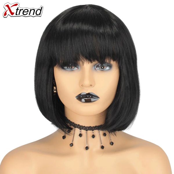 Perucas xtrend peruca curta sintética perruque perucas com franja para preto feminino peruca preto rosa cinza cabelo reto bob estilo pelucas