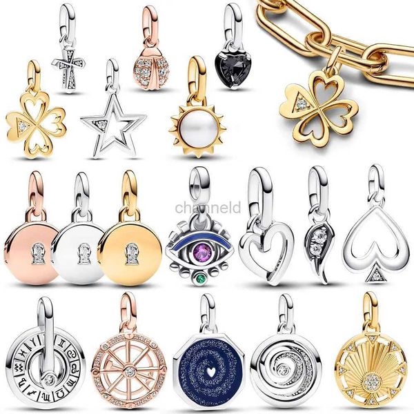 Bangle Me Charm 925 Gümüş Sevilen Yıldız Fit Orijinal Bilezik Kadınlar için Kalp Dört Yaprak Yonca Madalyon Kolye Takı Hediyeleri DIY 240319