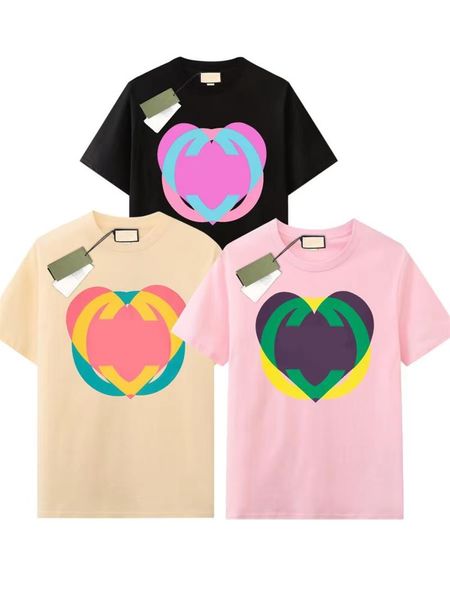 2024 colorido amor meia manga moda versátil cor sólida na moda camiseta verão nova alta rua casal topo