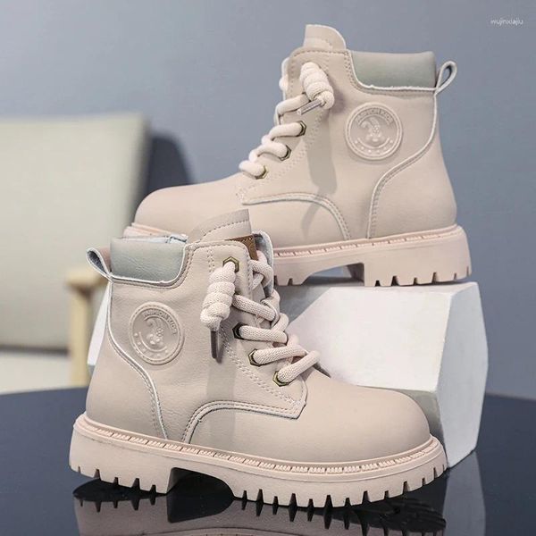 Botas crianças menina sapatos crianças tornozelo rosa marrom 2024 marca de moda couro curto para menino antiderrapante casual sneaker