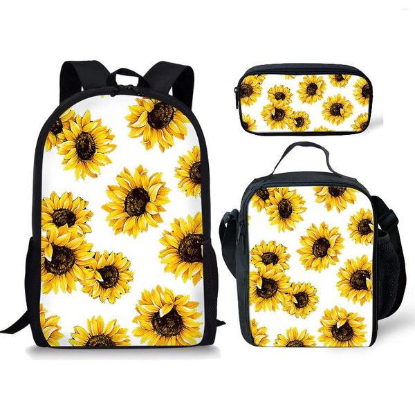 Rucksack Harajuku Sonnenblume 3D-Druck 3 Stück/Set Schüler Schultaschen Laptop Tagesrucksack Lunchtasche Federmäppchen