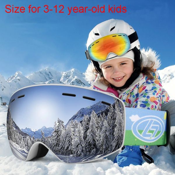 Gözlük Kış Snowboard Kayak Gözlükleri Çocuklar İçin Çift Lens Anti Sis Anti Rüzgar Geçirmez Maske Renkli Kaplama Büyük Çerçeve Kayak Gözlükleri Çocuklar