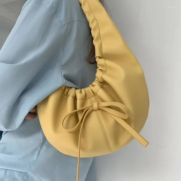 Totes verão bolsa feminina 2024 macio sacola moda senhoras sacos de ombro sólido couro do plutônio festa bolsa nuvens axila amarelo