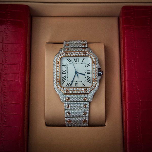 Мужские роскошные часы с муассанитом Iced Out, двухцветный скелетон, 18-каратное золото, Vvs с бриллиантами, часы
