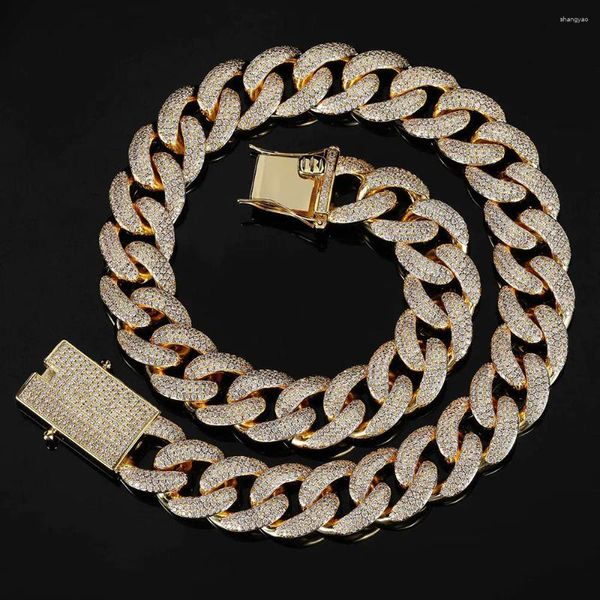 Correntes 18mm Latão CZ Hip Hop Homens Chunky Colar Cubano Bling Iced Out Link Chain Jóias Masculinas