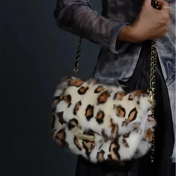 Totes Leopard Fell Handtasche Damen Echte Umhängetasche Winter Mode Multifunktionale Schulter