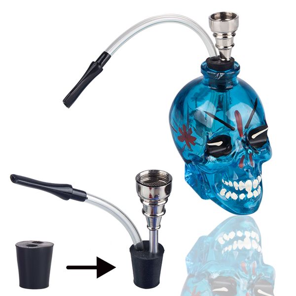 Glassvape666 GB003 Nargile Cam Bong Dab Teçhizat Kafatası Sigara Boru Metal Kase Bir Hortum Boya Renk Cam Su Boruları Kül Catcher Bubbler