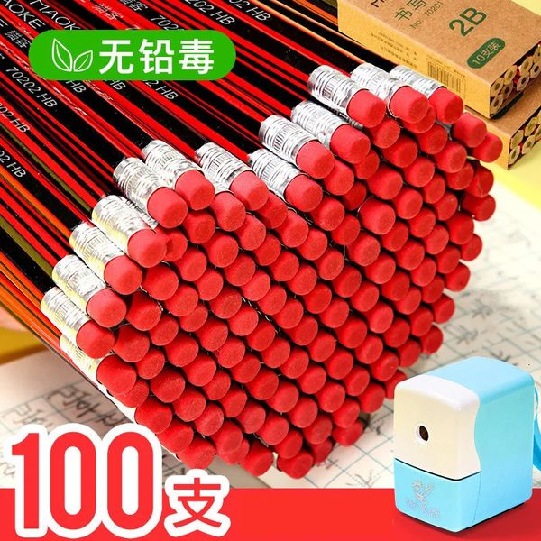 100 lápis de madeira HB com borracha, lápis de desenho infantil, escrita escolar, papelaria 240305