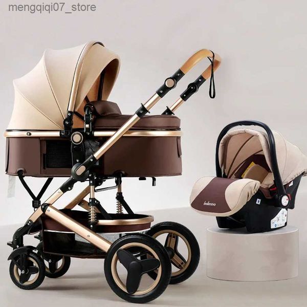 Kinderwagen # 2023 Hochlandschafts-Kinderwagen 3 in 1 mit Autositz und Kinderwagen, Luxus-Kinderwagen-Set für Neugeborene, Autositz, Trolley L240314