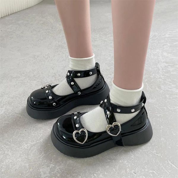 Scarpe eleganti Piattaforma Donna Su Tacchi Donna 2024 Loli Tacco spesso Fasciatura incrociata Kawaii Cute Cosplay Mary Janes