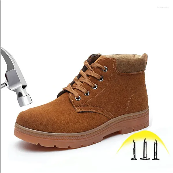 Scarpe da passeggio Suola muscolare di mucca Stivali da lavoro da costruzione antiforatura Unisex Outdoor Uomo Donna Pile Pelle bovina Puntale in acciaio Sicurezza sul lavoro