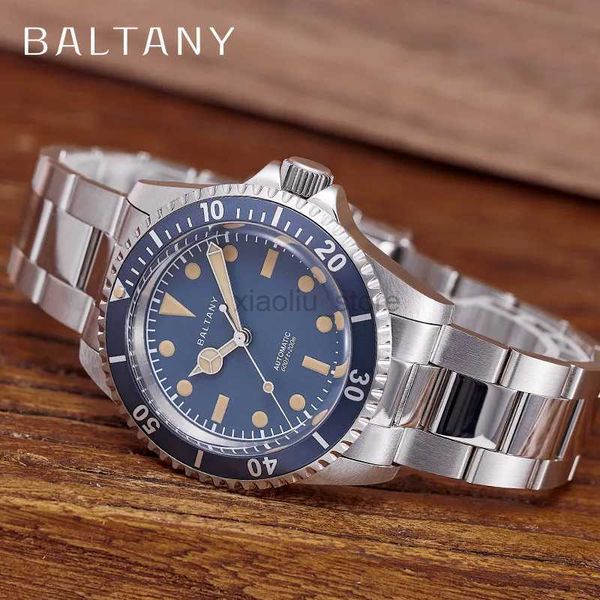 Relógios de pulso Baltany Retro Dive Watch S3043 39mm Clássico Espírito de Água Brilhando Safira Pulseira de Aço Inoxidável Relógios Automáticos 240319