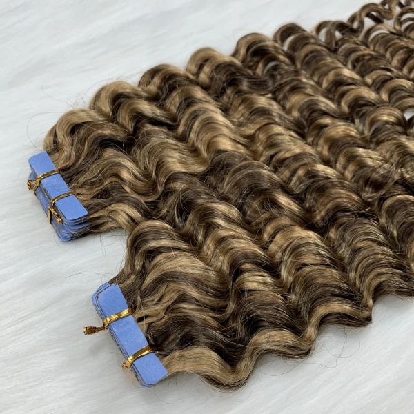 Extensions NNHAIR Lockiges Haar 100 % Echthaarverlängerungen Unsichtbares Tape in Haarverlängerungen Remy Haar 18