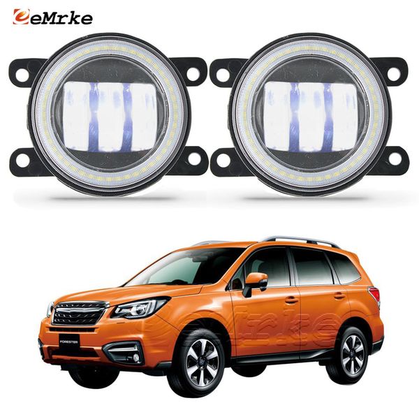 EEMRKE Led DRL Conjunto de faróis de neblina 30W / 40W com lente transparente para Subaru Forester SJ Facelift 2016 2017 2018 2019 LED Angel Eyes carro luz diurna 12V lâmpada de neblina