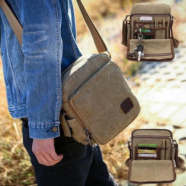 Çanta düz renkli siyah haki gündelik vintage çok fonksiyonlu bagaj erkek tuval seyahat crossbody omuz mesleği el çantası erkekler için