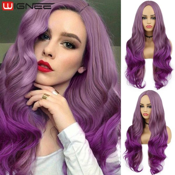 Perucas Wignee longo ondulado roxo peruca sintética perucas vermelhas para mulheres perucas de cabelo sintético à venda com frete grátis resistente ao calor