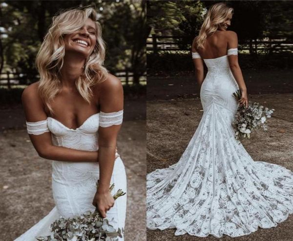 Bohemian Deniz Kızı Gelinlik 2021 Kapalı Omuz Gelin Elbiseler Pamuk Tığ Dantel Ülke Boho Plajı Gelin Gowns5358902