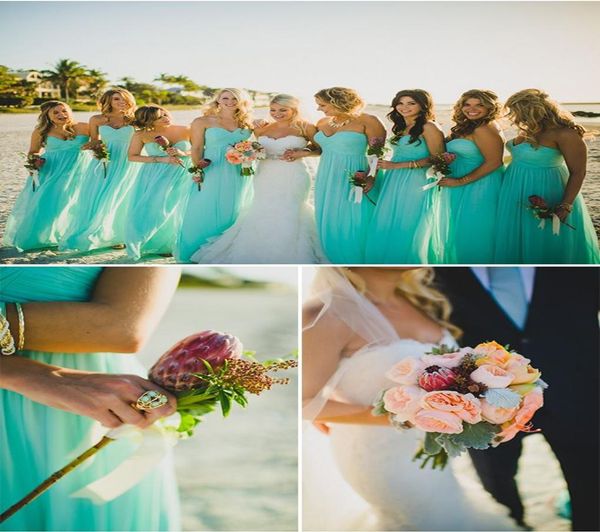 Blaue lange Brautjungfernkleider am Strand, bodenlang, Chiffon, Hochzeitsparty-Kleider für Brautjungfern mit Falten, herzförmige Brautjungfern Go2228708