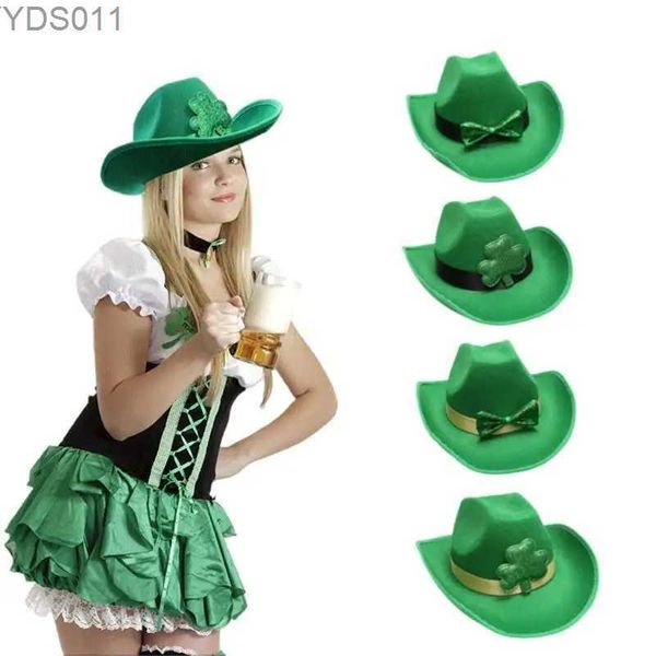 Cappelli a tesa larga Copricapo divertente per Patricks Days Boa di piume Accessori fatti a mano per feste Patrick Leaf Irish Day 240319