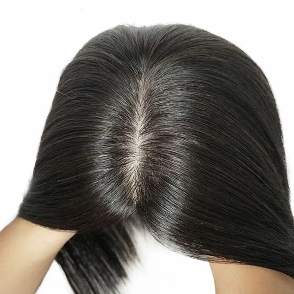 Toppers 6x6 inç Enjekte edilmiş ipek cilt tabanı insan saçı kadınlar topper bakire Avrupa saç toupee klipleri saç parçasında doğal kafa derisi üst