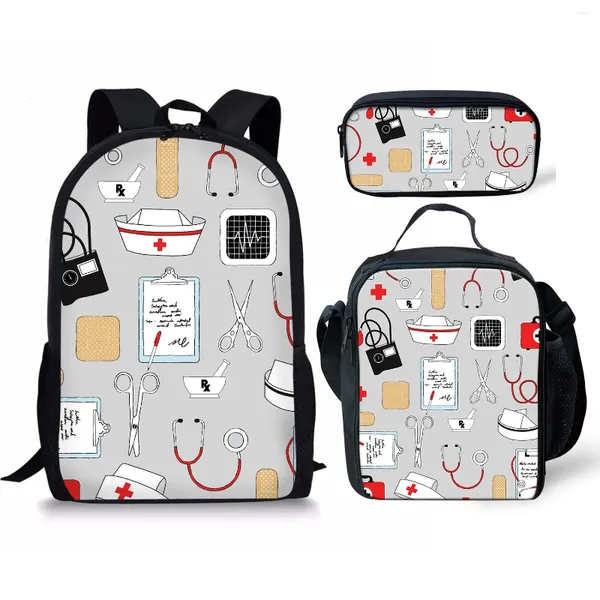 Mochila Harajuku Impressão 3D 3 unidades / conjunto Bolsas escolares para estudantes Laptop Daypack Lunch Bag Pencil Case