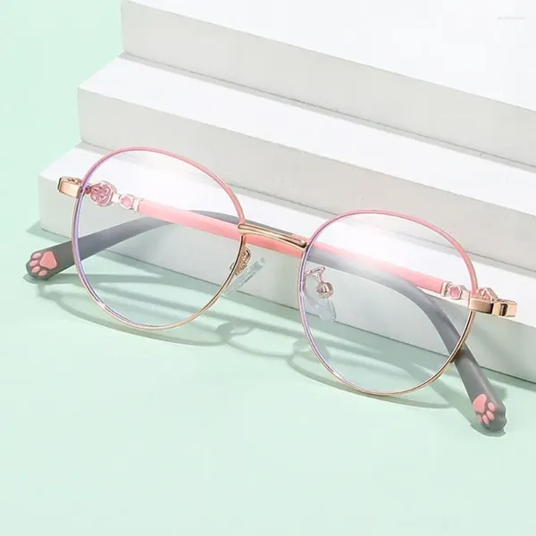 Güneş gözlükleri çocuklar sevimli yuvarlak anti-mavimsi hafif gözlük erkek kızlar metal kedi pençe desen çerçeve gözlük çocuk göz koruma bilgisayar gözlükleri