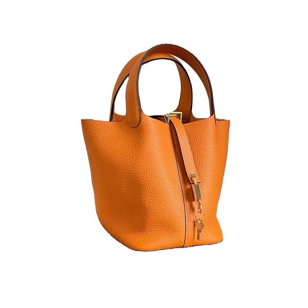 Reine handgefertigte Wax Line Custom TC-Leder-Korbtasche in Orange, klassische Trend-Beuteltasche für Damen